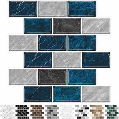 URCOLOR 10-Sheet Backsplash Tile for Kitchen Peel and Stick,12"x12" Self Adhesive Wall Tiles Stick on Back Splashes for Bathroom Blue Marble Look - color: Blue