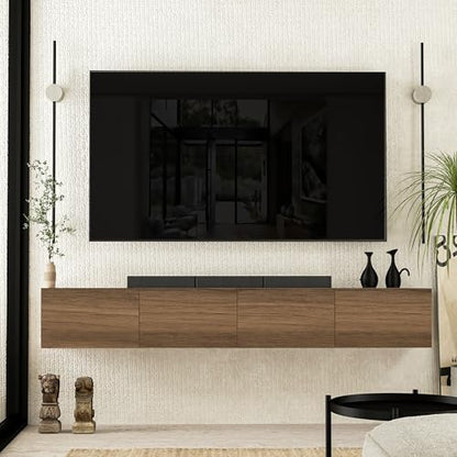 Atelier Mobili Floating TV Stand Wall Mounted for 75-85 Inch TVs - Modern Entertainment Center with Storage - 2-Piece Modular Design Easy Assembly - Walnut Wood Media Console Cabinet for Living Room - size: 4 Doors