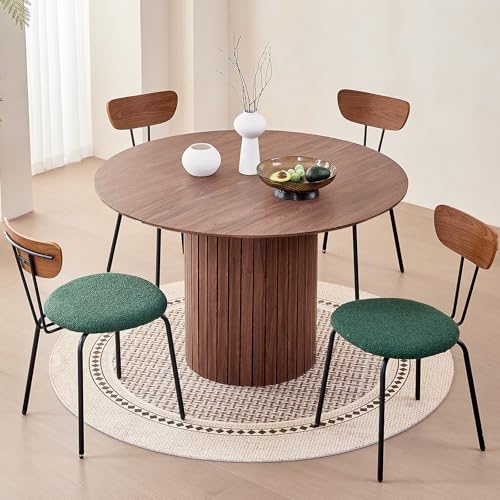 47" Round Dining Table for 4, Farmhouse Kitchen Table [Chamfered Edge Tabletop] Circle Pedestal Dinner Table, φ47.2"x29.5"H, Brown - color: Basic Brown 47
