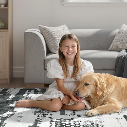 DCX Washable Abstract Area Rug 5x7, Non Slip Low Pile Rug, Black | Easy to clean, non-shedding, soft, kid & pet friendly, with a non-slip rubber backing for living rooms, bedrooms, and offices - color: Black & White, size: 5' x 7' (Rectangular)