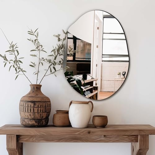 Irregular Wall Mirror, 24"x18" | Compact Asymmetrical Cloud Shape, Frameless, Bathroom, Bedroom & Hallway, Modern Boho, Wall-Mounted - size: 24"L x 18"W