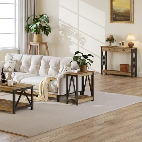 ChooChoo Farmhouse End Table, Narrow Side Table | with Shelf ,Slim Bedside Table ,Small Spaces, Rustic Nightstand, Living Room, Bedroom,Rustic Oak & Black - color: Rustic Oak & Black, size: 1 Pack