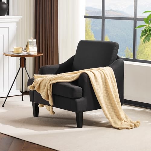 VINGLI Linen Fabric Accent Chair Black, Modern Upholstered Armchair, Comfy Sofa Chair Living Room Bedroom Furniture for Apartment - color: Black