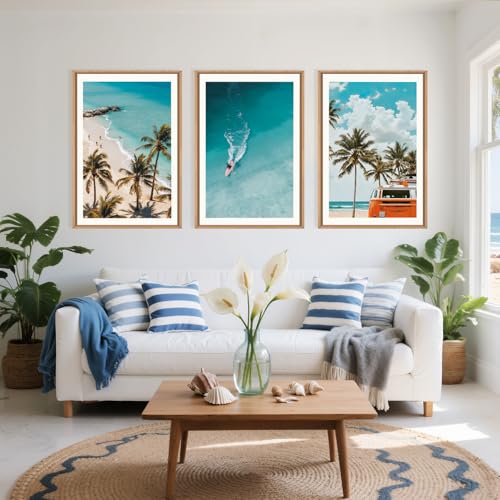 LHIUEM Large Nature Surfboard Beach Framed Canvas Wall Art,Summer Ocean Surfing Wall Decor,Palm Trees Wall Painting,Modern Picture Artwork for Living Room,Bedroom,Dining Room,Office -24"x36"x3 - color: Beach Surfing Wall Art, size: 36"L x 24"W