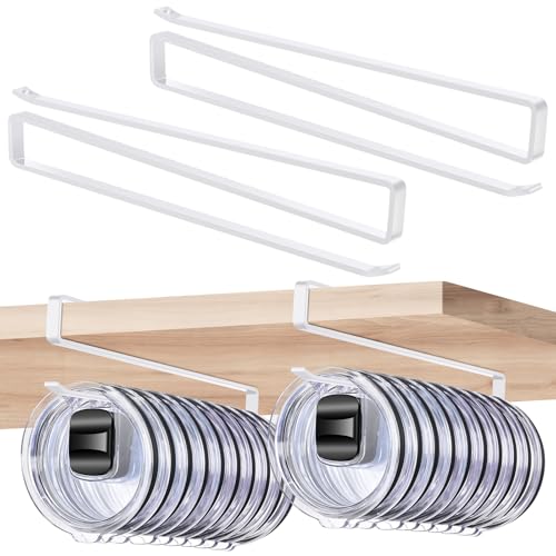 2 Pack Tumbler Lid Organizer Flat Wire Cup Lid Storage Rack (White) | Carbon steel, slide-on design, fits 0.39 in or wider drink openings and shelves up to 0.90 in, no drilling or adhesive - color: 2 Pack, size: White