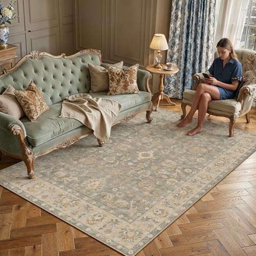 5x7 Brown Neutral Area Rug | Washable, Non Slip, Low Pile, Soft, Vintage, Distressed, Floral, Farmhouse, for Living Room Bedroom Dining Room Office - color: Brown, size: 5' x 7' (Rectangular)