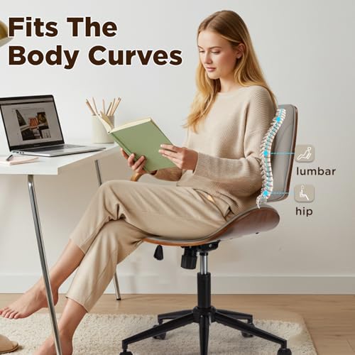 EROMMY Armless Office Desk Chair,Wooden Back Small Office Desk Chair No Arms Adjustable Height Modern Armless Chairs with Swivel Wheels for Small Spaces, Grey - color: Grey