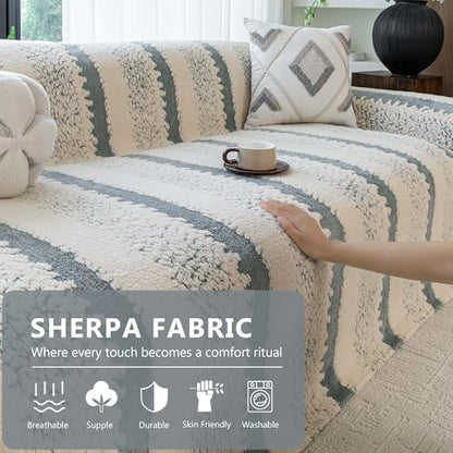 Sherpa Fleece Couch Cover for 3 Cushion Sofa, Gray, 71" x 134" - Pet Proof Sofa Covers Heavy Duty Scratch Resistant Pet Friendly Furniture Cover - Easy Install, Machine Washable - color: Stripe 3 Gray, size: 71" x 134"