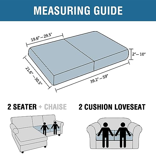 H.VERSAILTEX Super Stretch Individual Seat Cushion Covers Sofa Couch Slipcover Sets Thick Jacquard Textured Twill Fabric (2 Piece Medium Covers, Grey) - color: Grey, size: 2 Cushion Loveseat