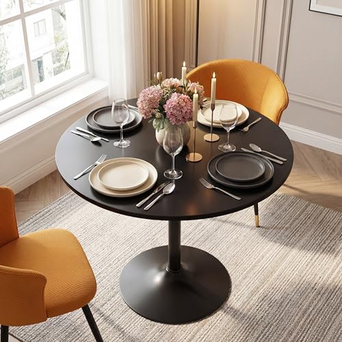 LeTinn 31.5" Round Dining Table for 4, Mid-Century Modern Pedestal Base Kitchen Table for Small Space – Compact Design for Breakfast Nook, Apartment, Dorm, Easy Assembly, Black
