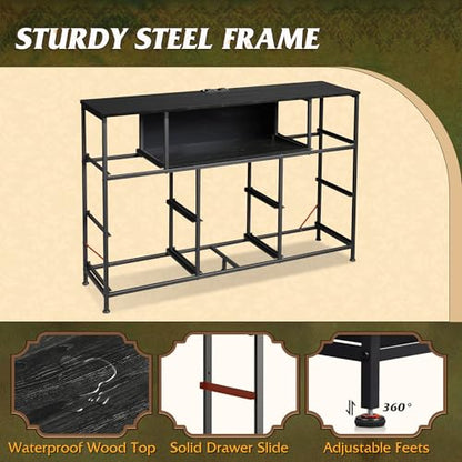 WLIVE Dresser TV Stand for 55 Inch TV, 8 Drawers, LED, Black Wood Grain | Fits TVs up to 55 inch, 8 fabric drawers, Built-in power outlet, Chest of drawers, Living room or bedroom - color: Charcoal Black Wood Grain