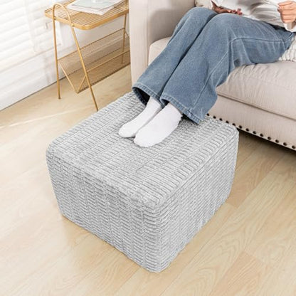 Asuprui Square Pouf Ottoman Stuffed, Light Gray, 20x20x14 Inch | Foot Rest, Lightweight, Modern Footstool, All-in-one Foam Filling, Chic Accent Piece for Living Room Bedroom - color: Light Gray