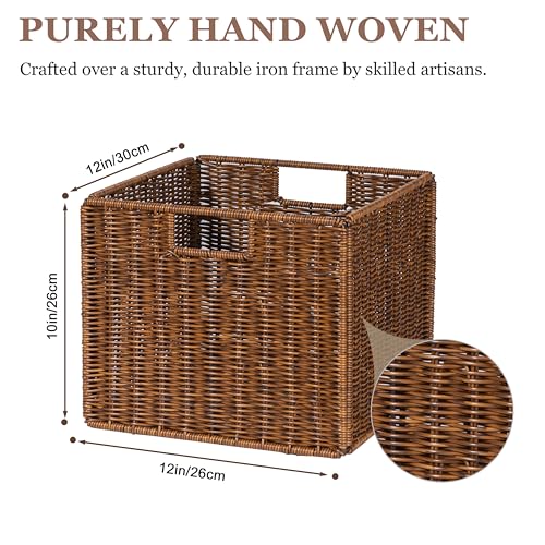 Wicker Storage Basket - Large 12x12x10in Cube, Woven Wicker for Shelves, Pantry, Kitchen & Bathroom Organization (Brown) - color: Brown