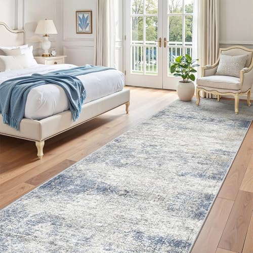 3x10 Runner Rug Non Slip,Washable Hallway Runner Rug,Blue | Long Neutral Rugs for Kitchen,Entryway,Bedroom,Bathroom,Laundry Room,Thin,Soft Runner Rug,Stain Resistant Indoor Carpet - color: Blue/Brown/Ivory, size: 3' x 10' (Runner)