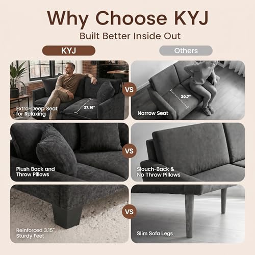 50" Love Seat, Small Cloud Sofa Couch with 2-Layer Cushion & 27" Deep Seat, 2 Pillows for Small Spaces, Bedroom, Apartment, Office, Living Room, in a Box, Black - color: Black, size: Loveseat