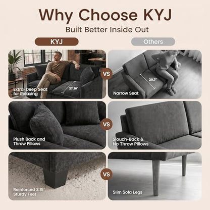 50" Love Seat, Small Cloud Sofa Couch with 2-Layer Cushion & 27" Deep Seat, 2 Pillows for Small Spaces, Bedroom, Apartment, Office, Living Room, in a Box, Black - color: Black, size: Loveseat