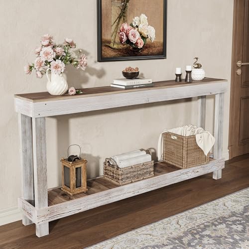 SMARTSTANDARD 60" Long Farmhouse Console Table, Solid Wood, Classic White | Console Sofa Table, Entryway Table for Hallway, Living Room, Entrance, 2 Tiers, Easy Assembly - color: Classic White, size: 60 Inch