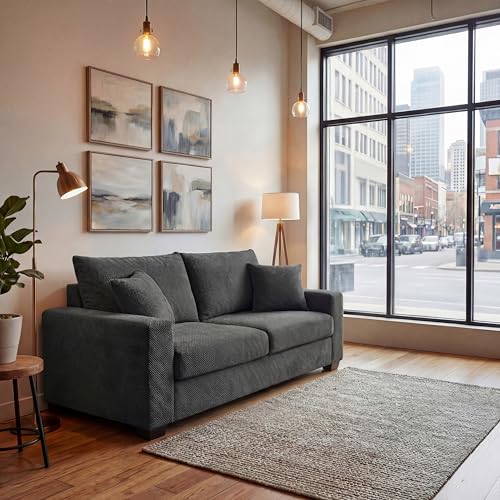 Two-Seater Sofa with Textured Fabric and High Backrest, Dark Grey - Compact Loveseat with Sturdy Plastic Legs for Living Room, Apartment, or Office - color: Dark Grey