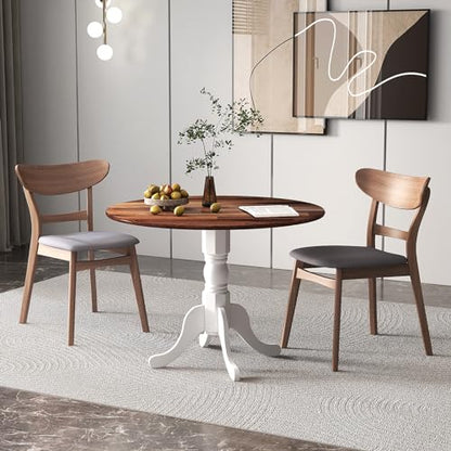 GIANTEX Round Dining Table, 39" D X 29" H, Rubber Wood Pedestal Table W/Round Tabletop & Curved Trestle Legs, 4-Person Dinner Table for Kitchen, Dining Room, Restaurant (Walnut & White) - color: Walnut & White
