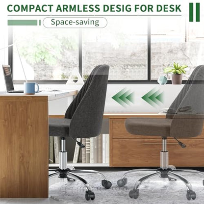 Armless Desk Chair with Comfortable Fabric Cover,Modern Home Office Chairs with Swivel Wheels for Computer Task Chairs Cute Vanity Chairs Adjustable Height for Living Room,Bed Room,Conference Office - color: Dark Grey