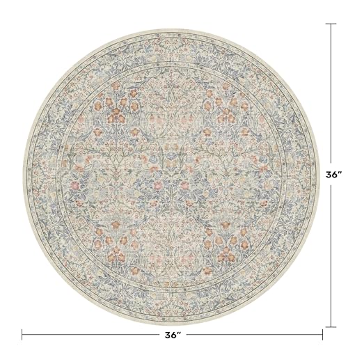 Beige Blue 3ft Round Rug for Bedroom, Entryway, Bathroom - Soft Small Circle Rugs for Home Office, Nurery, Kitchen, Pastel Washable Throw Rug Non Slip & Low Pile Carpet Décor - color: Beige Blue, size: 3' (Round)