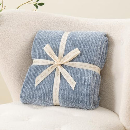 BATTILO HOME Blue Grey Chenille Throw Blanket for Couch, 51"x67" | Shiny Chenille Blanket, Blue Knit throw Blanket, Soft & Breathable, Summer Throw for Couch, Bed & Sofa - color: Bluish Grey