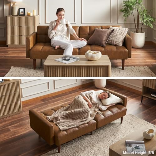 mopio 76.4" Futon Sofa Bed Tufted Styled, Sleeper Couch (Dark Grey Fabric) | A textured seat folds flat for sleepovers; snug proportions slip into lofts and small lounges. - color: Dark Grey Fabric
