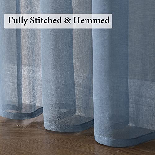 MIULEE Dusty Blue Linen Textured Semi-Sheer Curtains 54W×84L 2 Panels | Semi Transparent, Farmhouse, Window Net Panels with Rod Pocket for Bedroom Living Room - color: Dusty Blue, size: 54"W x 84"L (Pack of 2)