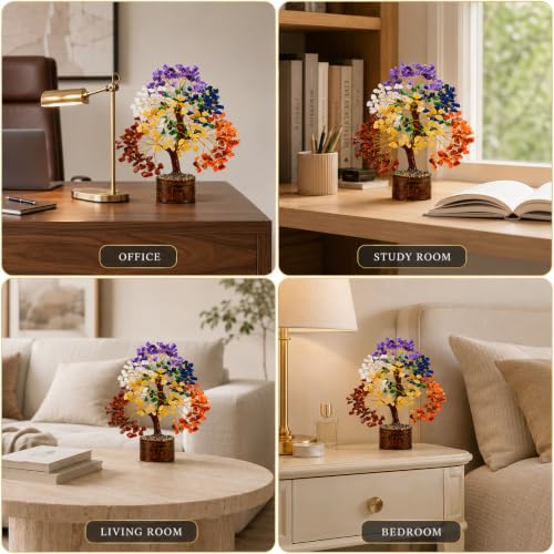 7 Chakra Tree of Life Crystal Tree | 300 Natural Gemstone Beads | Healing Crystal Tree for Housewarming, Positive Energy, Money & Good Luck | Birthday Gift for Women, Men, Mom, Sister & Friends - color: #3 Seven Chakra Golden Wire Tree (300 Beads)