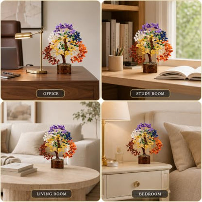7 Chakra Tree of Life Crystal Tree | 300 Natural Gemstone Beads | Healing Crystal Tree for Housewarming, Positive Energy, Money & Good Luck | Birthday Gift for Women, Men, Mom, Sister & Friends - color: #3 Seven Chakra Golden Wire Tree (300 Beads)