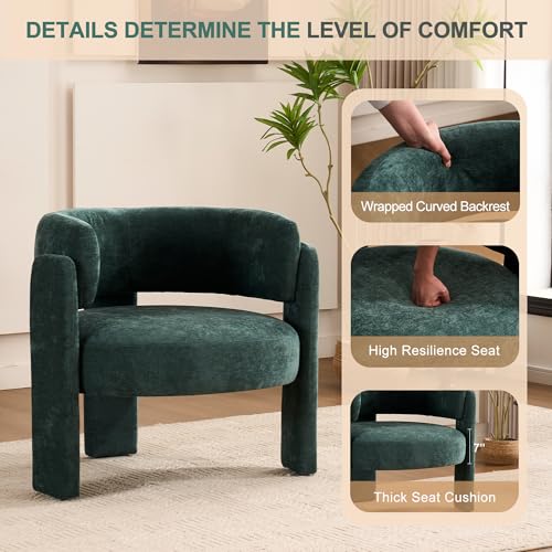 Modern Accent Barrel Chair,Mid Century Single Armchair with Curved Backrest Upholstered Side Reading Chair with 3 Legs Comfy Sherpa Chair for Bedroom Home Office Living Room (Green,Set of 2) - color: Green, size: Set of 2