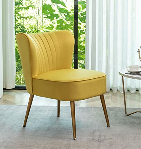 Container Furniture Direct Modern Velvet Accent Chair for Living Room, Bedroom, or Entryway, Stylish and Comfortable Armless Design with Metal Legs, Yellow - color: Yellow
