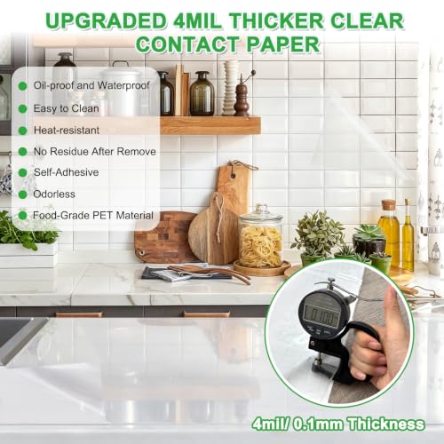 Shackcom Clear Contact Paper Roll Self-Adhesive Kitchen Backsplash Wall Protector 23.6in X 32.8ft - Used as Shelf Drawer Liner, Whiteboard, Wallpaper, Cat Dog Scratch Protector - size: 23.6"W x 393"L