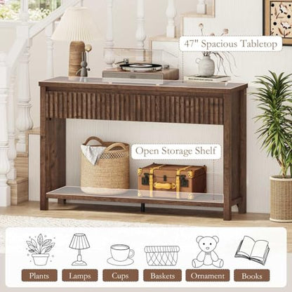 Console Tables for Entryway, Console Table with Drawers, 47In Sofa Table with Storage, Narrow Entryway Tables with 2-Tier Shelf, Farmhouse Fluted Couch Tables for Living Room, Rustic Oak - color: Rustic Oak