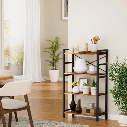4 Tier Bookshelf,Storage Shelf with Steel Frame,Free Standing Open Book Shelves Storage Display Shelf - size: 4 Tier