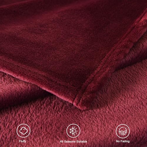 TASTHROW Burgundy Throw Blanket 50x60 Inches | Soft Plush Cozy Fleece Flannel Throw Blanket, Lightweight Warm Throws for Bed, Couch, Bedroom and Living Room, All Seasons - color: Burgundy, size: 50"x60"
