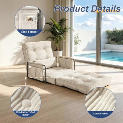 Futon Sofa Bed,Convertible Sofa Bed,Folding Boneless Couches | 3-in-1 Folding Sofa Bed,Boneless Couches for Living Room with Pillow & Side Pocket,High-density Foam,Single Sleeper,Beige - color: Beige, size: Single