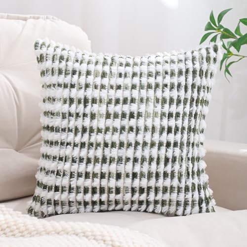LUOYEHK Boho Throw Pillow Covers 16x16 Inch Set of 2 Chenille Tufted Pillowcase Farmhouse Neutral Cushion Covers for Couch Sofa Bed Living Room, Green White - color: Green White, size: 16" x 16" (Pack of 2)