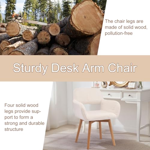 Desk Chair No Wheels Comfy Accent Chair for Living Room Bedroom Dining Home Office Vanity Chair Mid Century Modern Upholstered Armchair (Angora White, 1) - color: Rabbit Fur White
