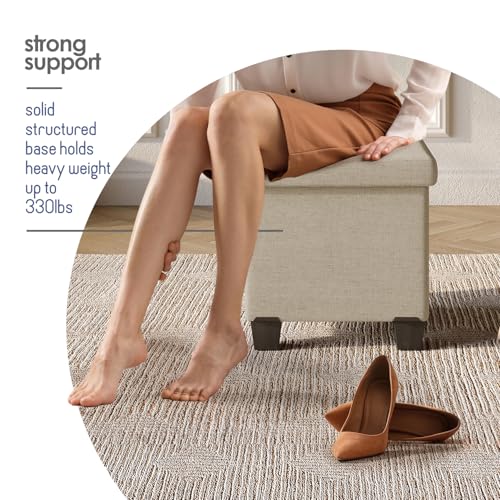 Storage Ottoman Cube with Small Bin, 15-in Square Ottoman with Storage for Living Room and Bedroom, Small Ottomans Foot Rest, Fabric Foot Stools Ottomans Max 330lbs, Beige - color: 08 - Beige
