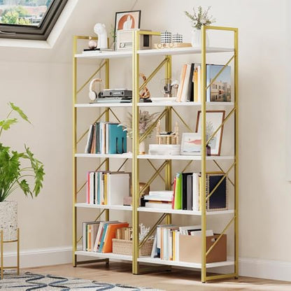 DWVO Gold Bookshelf | Modren 5 Tier Bookcase, Storage Shelves Organizer Standing Shelf, Display Rack Book Shelves for Bedroom,Living - color: Gold