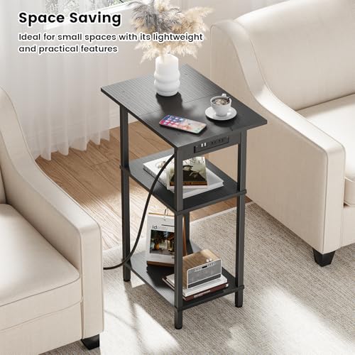 Asgolion Tall End Table with Charging Station, Tall Nightstand with Storage | 30 Inch Tall Side Table, Accent Table Stand, Small Entryway Table, Bedroom Tall Nightstand, Living Room, Office, Black - color: Black, size: 30"H