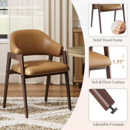MALOL Wooden Dining Chairs Set of 4, Faux Leather, Curved Open Back, Brown - color: Brown, size: Set of 4