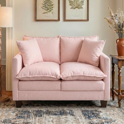 50" Love Seat, Small Cloud Sofa Couch with 2-Layer Cushion & 27" Deep Seat, 2 Pillows for Small Spaces, Bedroom, Apartment, Office, Living Room, in a Box, Pink - color: Pink, size: Loveseat