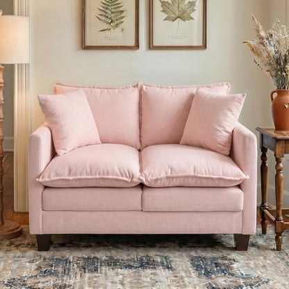 50" Love Seat, Small Cloud Sofa Couch with 2-Layer Cushion & 27" Deep Seat, 2 Pillows for Small Spaces, Bedroom, Apartment, Office, Living Room, in a Box, Pink - color: Pink, size: Loveseat