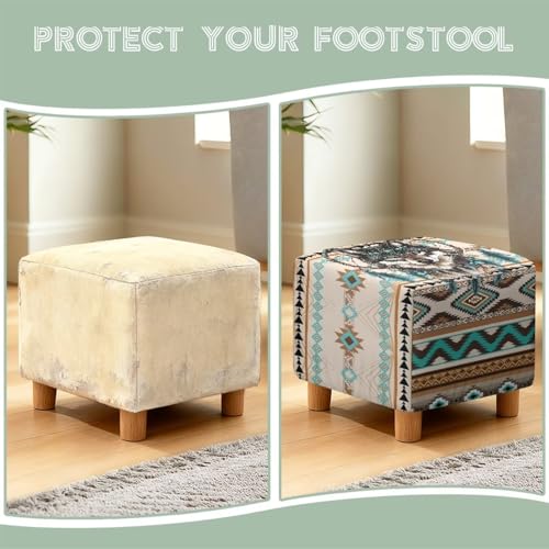 Aztec Tribe Geometric Wolf Print Stretch Ottoman Cover Square Ottoman Cover Slipcover Soft Footrest Stool Covers, Removable Anti-Slip Footstool Protector Covers for Living Room - color: Aztec Tribe Geometric Wolf