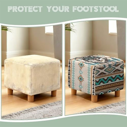 Aztec Tribe Geometric Wolf Print Stretch Ottoman Cover Square Ottoman Cover Slipcover Soft Footrest Stool Covers, Removable Anti-Slip Footstool Protector Covers for Living Room - color: Aztec Tribe Geometric Wolf