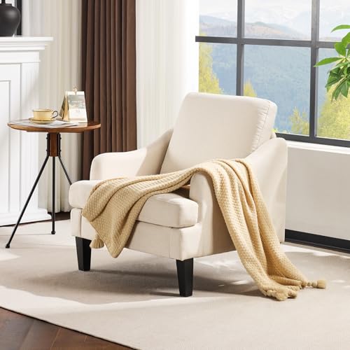 VINGLI Linen Fabric Accent Chair Beige, Modern Upholstered Armchair, Comfy Sofa Chair Living Room Bedroom Furniture for Apartment - color: Beige