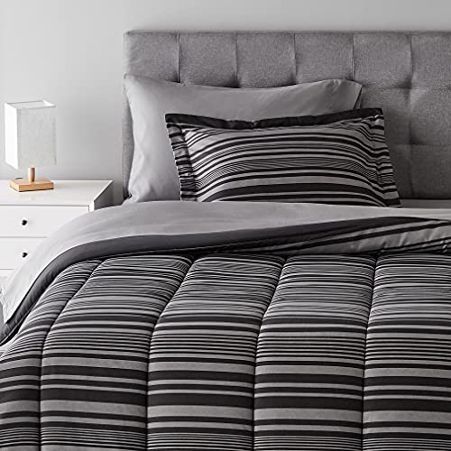 Amazon Basics 5-Piece Lightweight Microfiber Comforter Set with Sheets, Bed-in-a-Bag, Gray Calvin Striped Bedding, Twin/Twin XL - color: Gray Calvin Stripe, size: Twin/Twin XL, style: 1-Pack