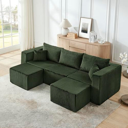 Compact Modular Sectional Sofa, Foam, Green, Space-Saving Design, No Assembly Required - color: Green, size: 42x18x17